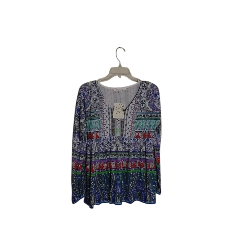 Boston Proper Women's S Multicolored Long Sleeve V-neck Pullover Flowy Top